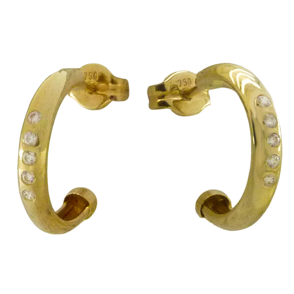 Pendientes medio aro con circonitas oro 18k