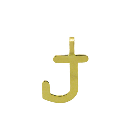 Colgante letra J lisa brillo oro 18k