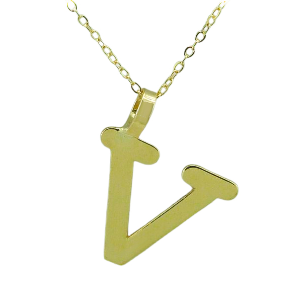 Gargantilla letra V lisa brillo oro 18k