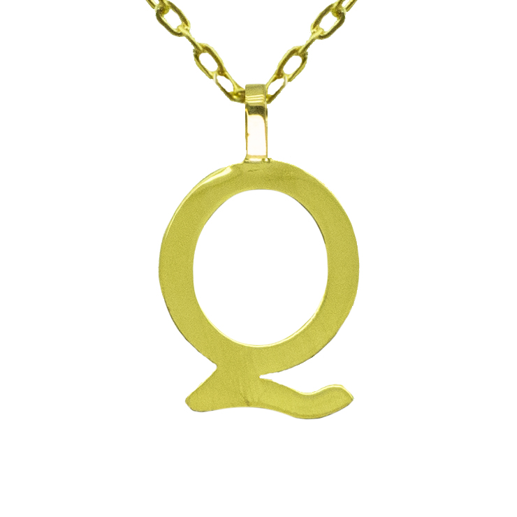 Gargantilla letra Q lisa brillo oro 18k