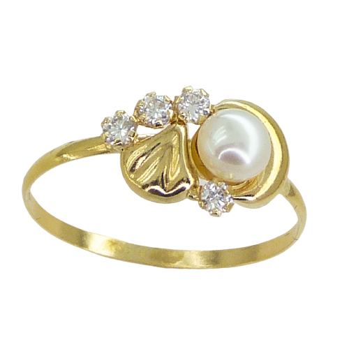 Anillo comunión perla natural y circonitas oro 18k