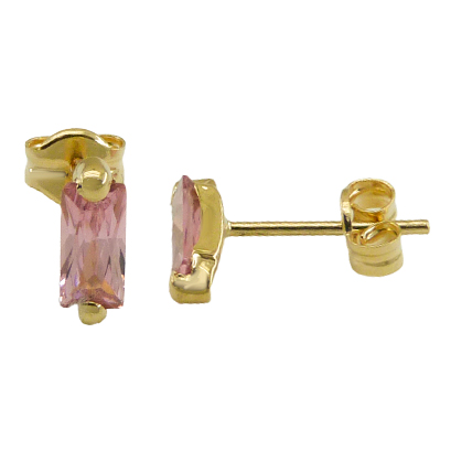 Pendientes circonita rosa rectangular oro 18k