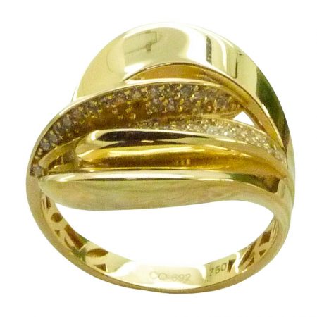 Anillo ancho cruzado brillo con circonitas oro 18k