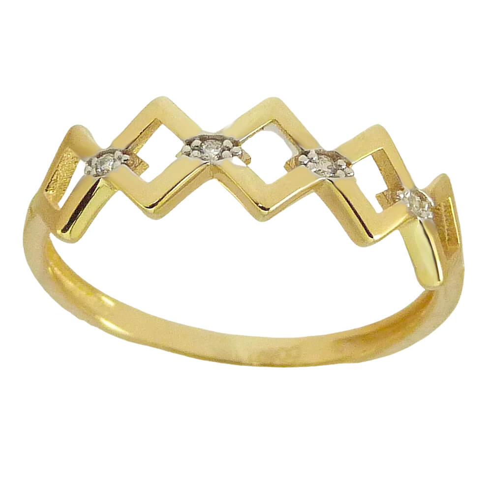 Anillo brillo rombos y circonitas oro 18k
