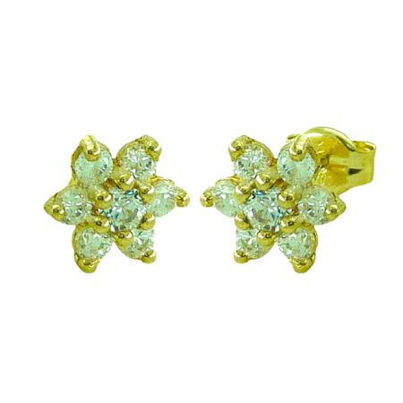 Pendientes flor circonitas con garras brillo 6mm. oro 18k