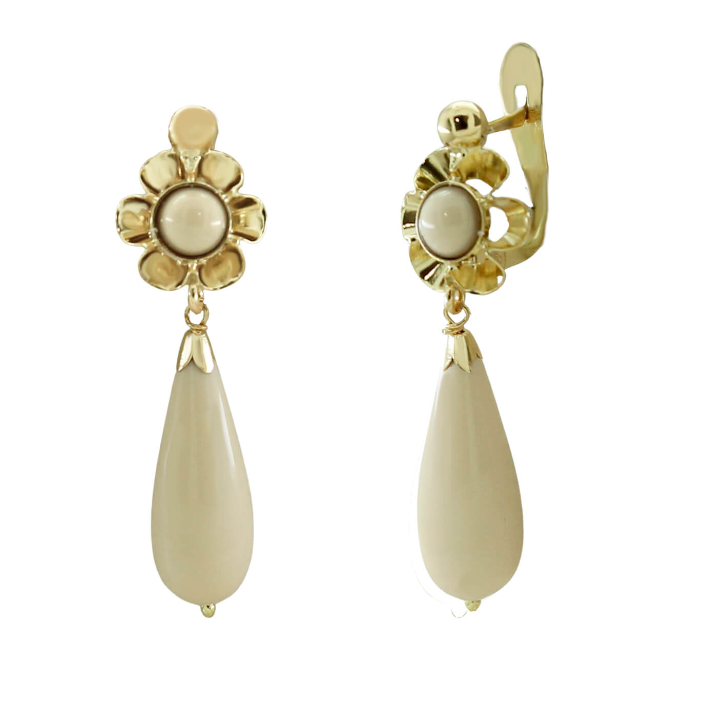 Pendientes arquillo color marfil medida 30mm.oro 18k