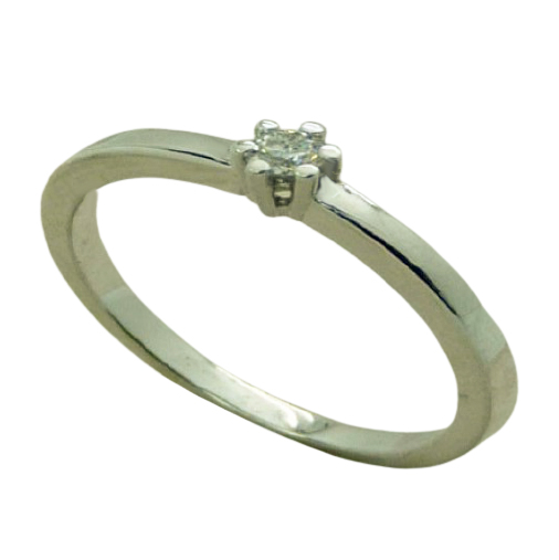 Anillo solitario con diamante 6 garras brillo oro blanco 18k