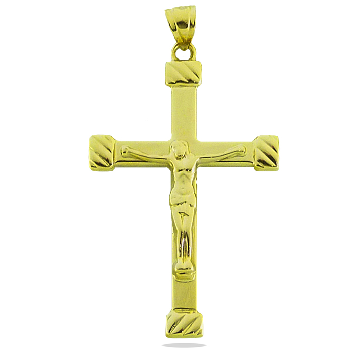Cruz con Cristo puntas talladas oro 18k