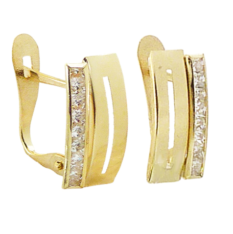 Pendientes bandas y circonitas brillo espejo oro 18k