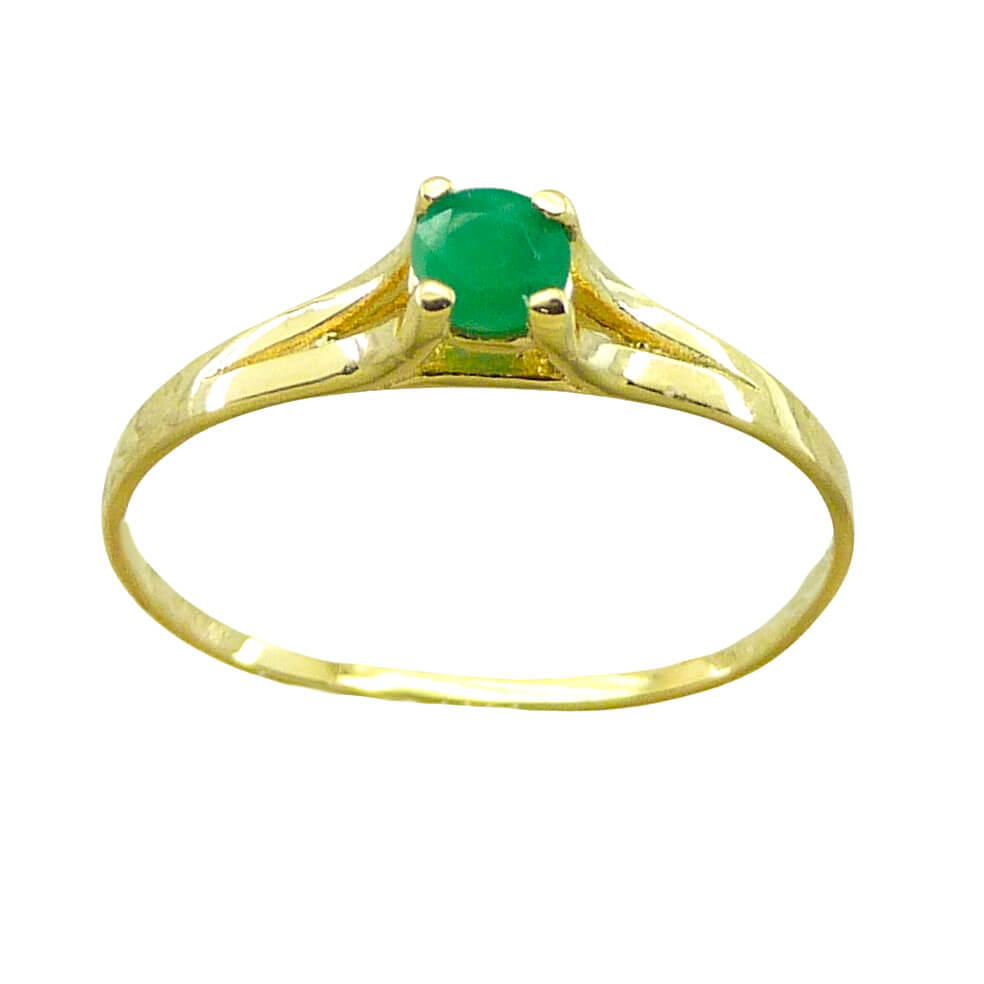 Anillo solitario fino brillo y esmeralda 0.25 Ct. oro 18k