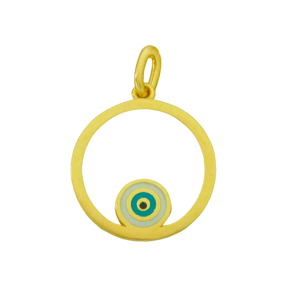 Colgante redondo esmaltado ojo turco oro 18k