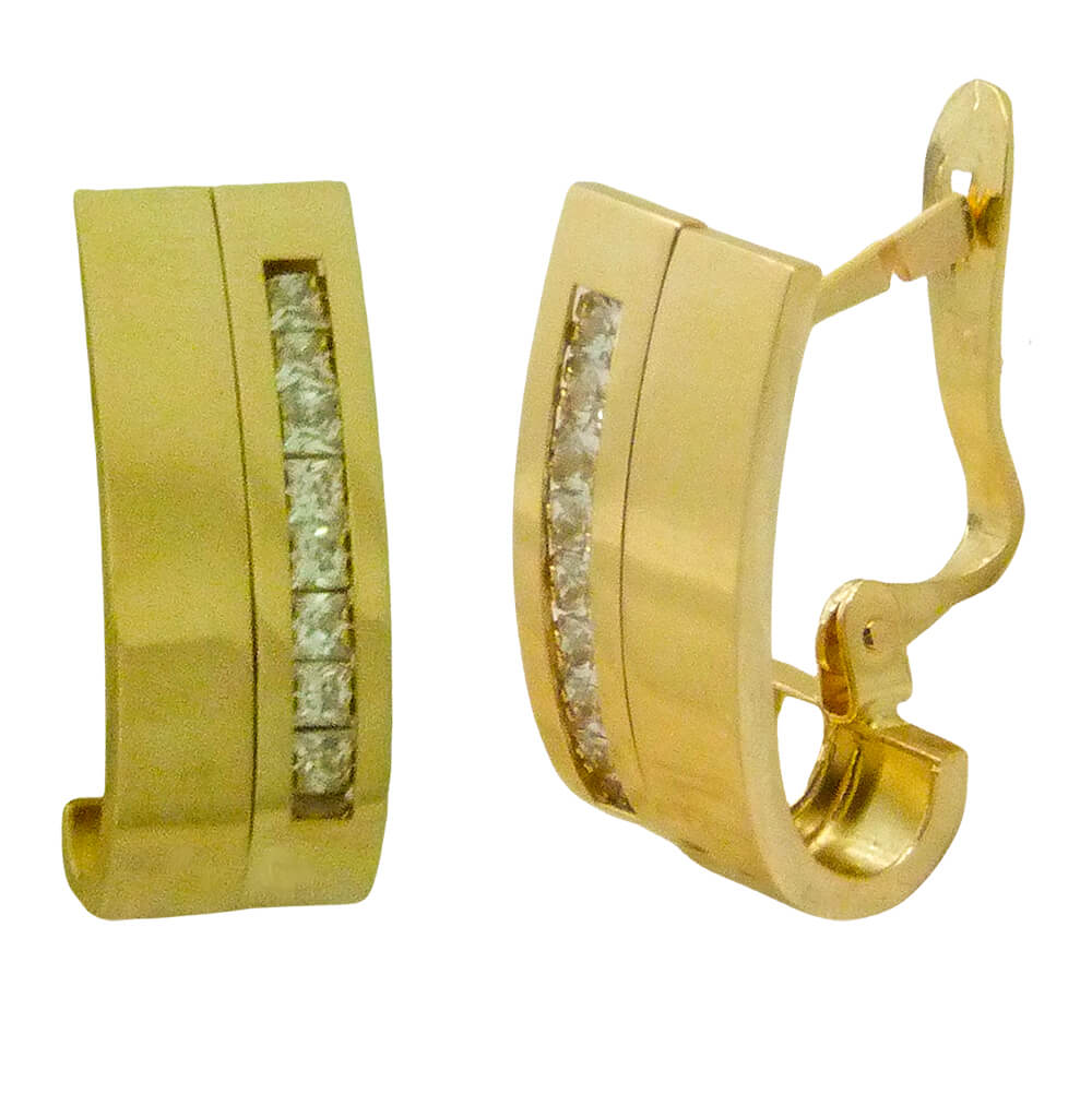 Pendientes lisos brillo con circonitas oro 18k