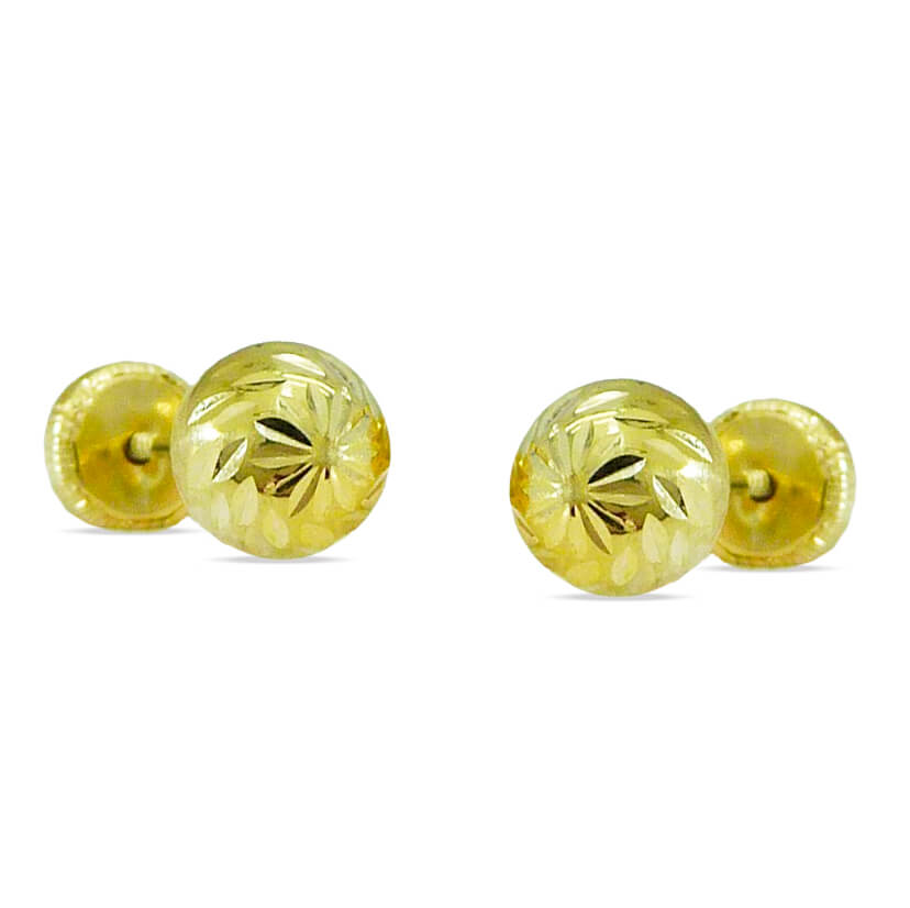 Pendientes bola tallada medida de 5mm.oro 18k