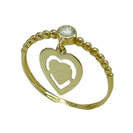 Anillo brillo bolas circonita y colgante corazón oro 18k
