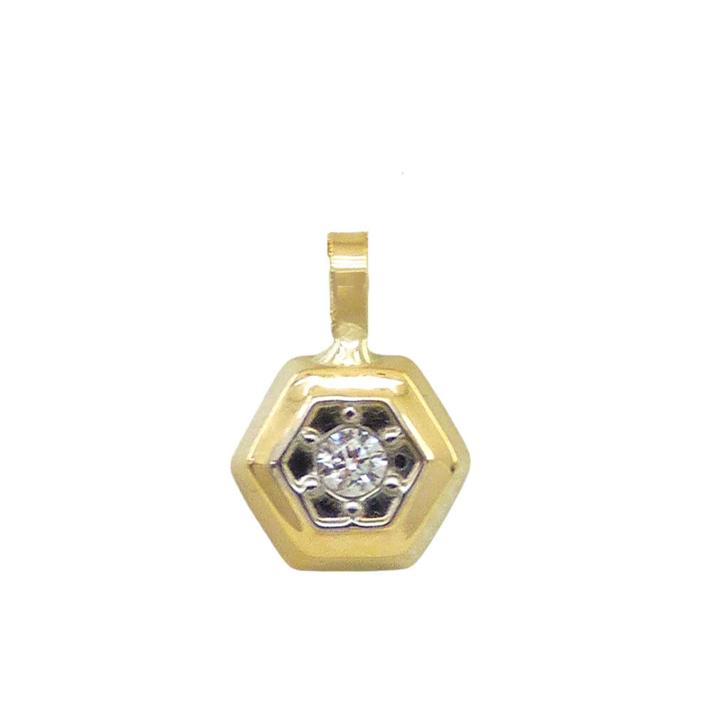 Colgante hexágono bicolor y circonita oro 18k