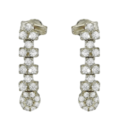 Pendientes con circonitas con medida de 20mm.de largo en oro blanco 18k
