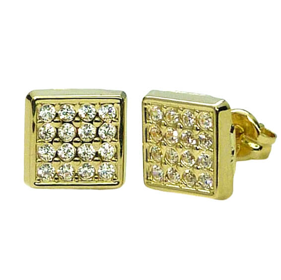 Pendientes circonitas cuadrado brillo oro 18k