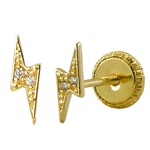 Pendientes mini rayo con circonitas oro 18k