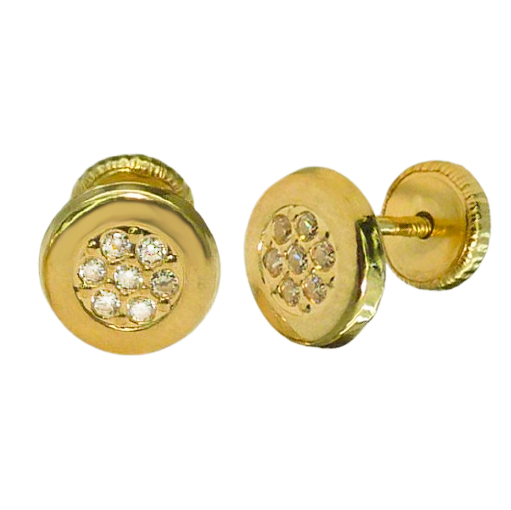 Pendientes redondos brillo y circonitas 7mm. oro 18k