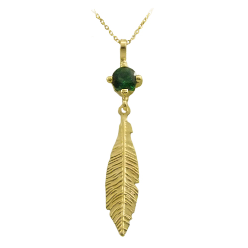 Gargantilla pluma con circonita verde oro de 18k