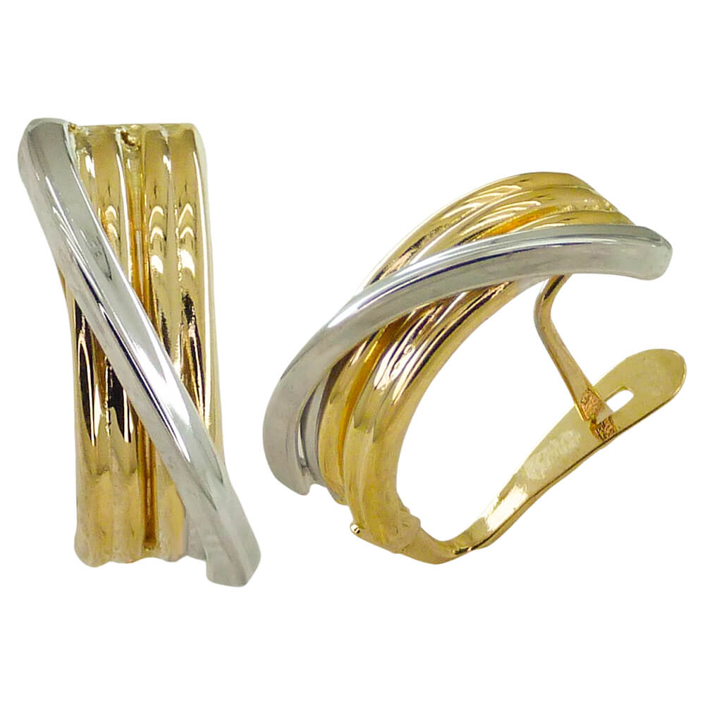 Pendientes bandas cruzadas bicolor oro 18k