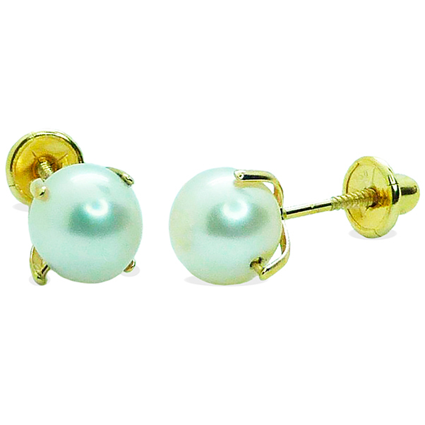 Pendientes perlas redondas 4 garras oro 8k