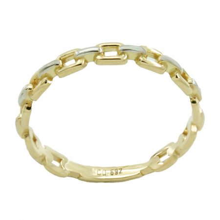 Sortija eslabones bicolor brillo oro 18k