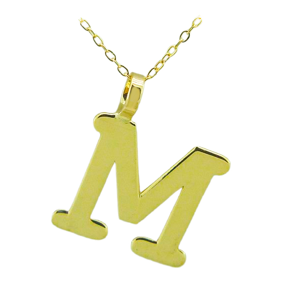 Gargantilla letra M lisa brillo oro 18k