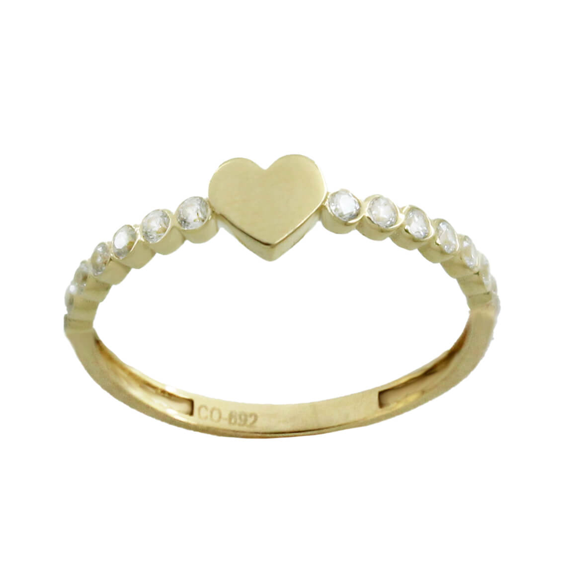 Sortija corazón liso y circonitas oro 18k