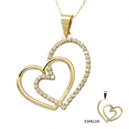 Gargantilla doble corazón con circonitas oro 18k