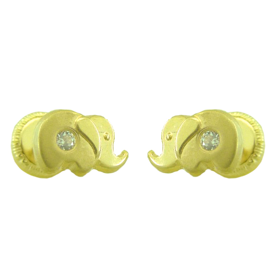 Pendientes bebe circonitas elefantes brillo-mate oro 18k