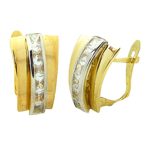 Pendientes bicolor bandas circonitas oro 18k