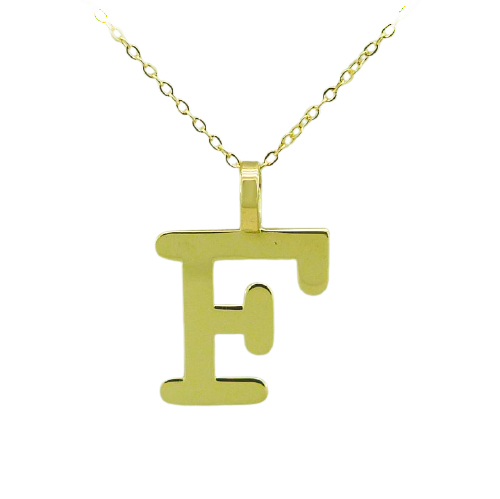 Gargantilla letra F lisa brillo oro 18k