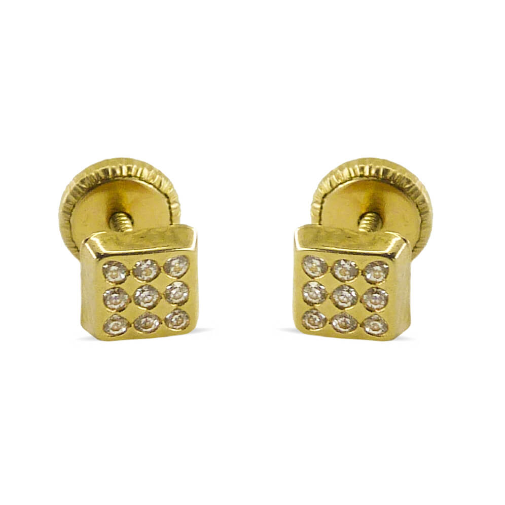 Pendientes bebe cuadrados con circonitas oro 18k