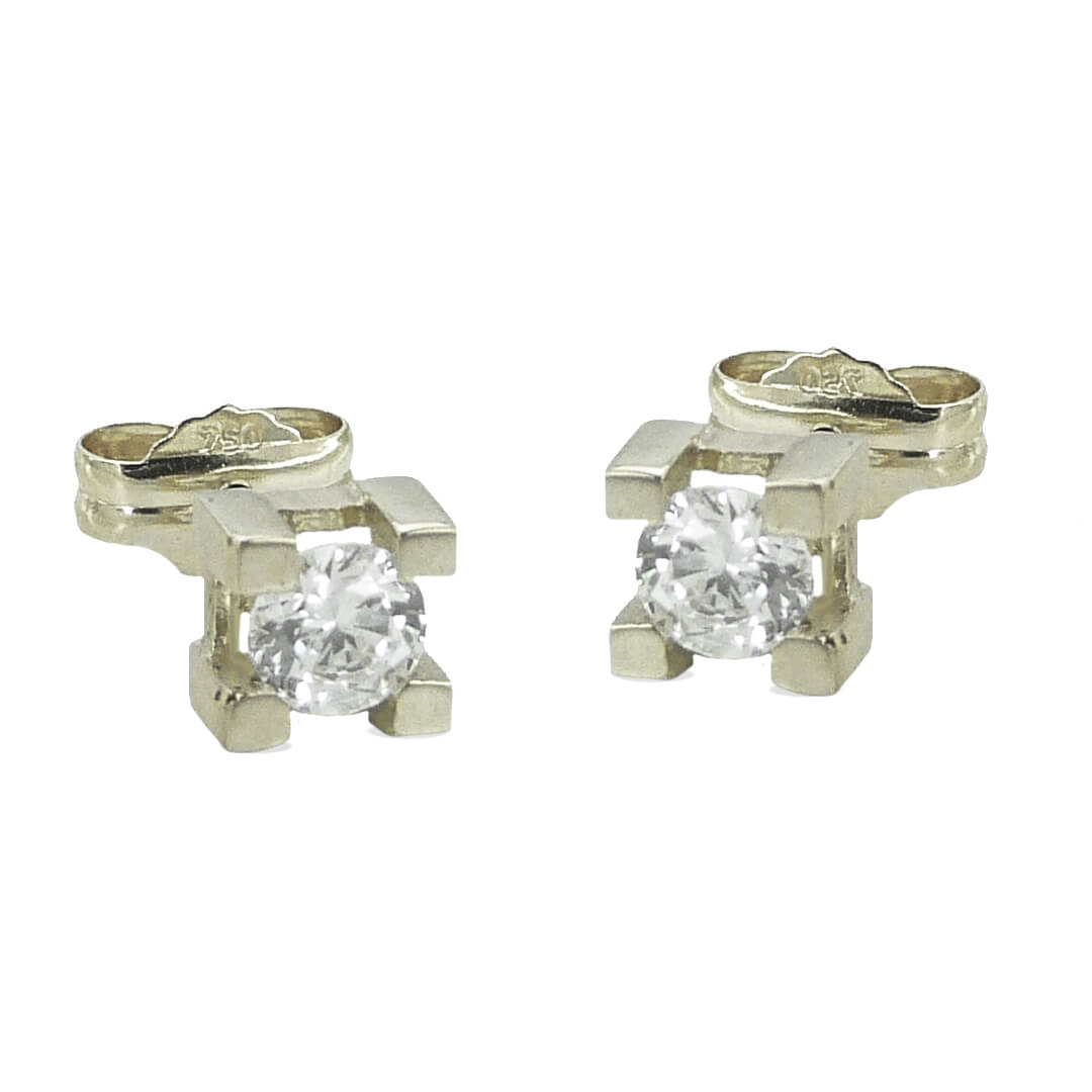 Pendientes garras cuadradas brillo circonita oro blanco 18k