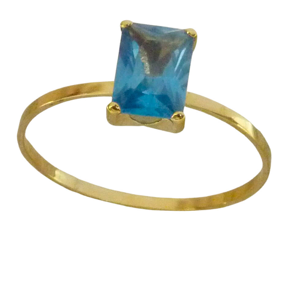 Anillo fino piedra baguette color aguamarina oro 18k