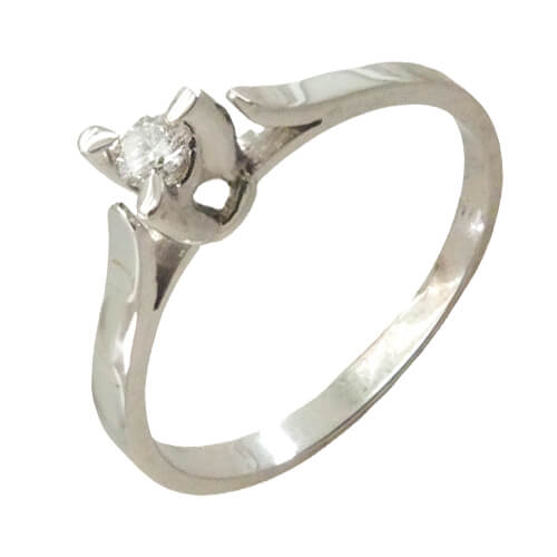 Anillo solitario brillo liso con diamante oro blanco 18k