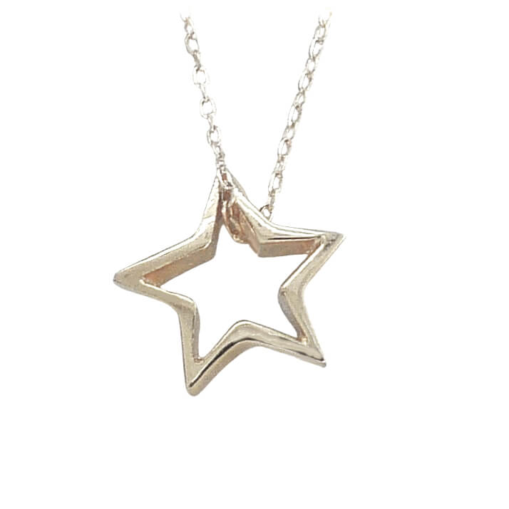 Gargantilla oro blanco, forma de estrella de 9mm.