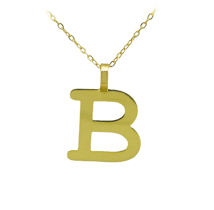 Gargantilla letra B lisa brillo oro 18k