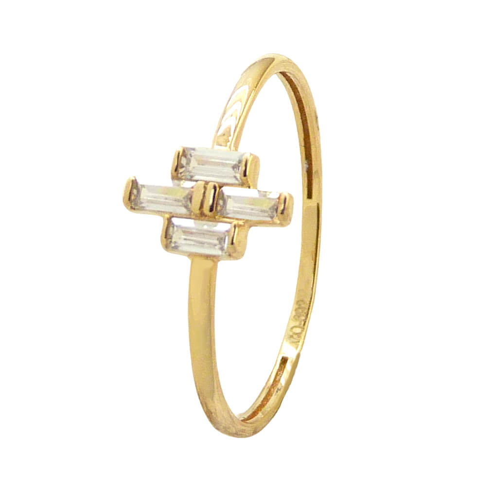 Anillo fino cuatro circonitas talla baguette oro 18k