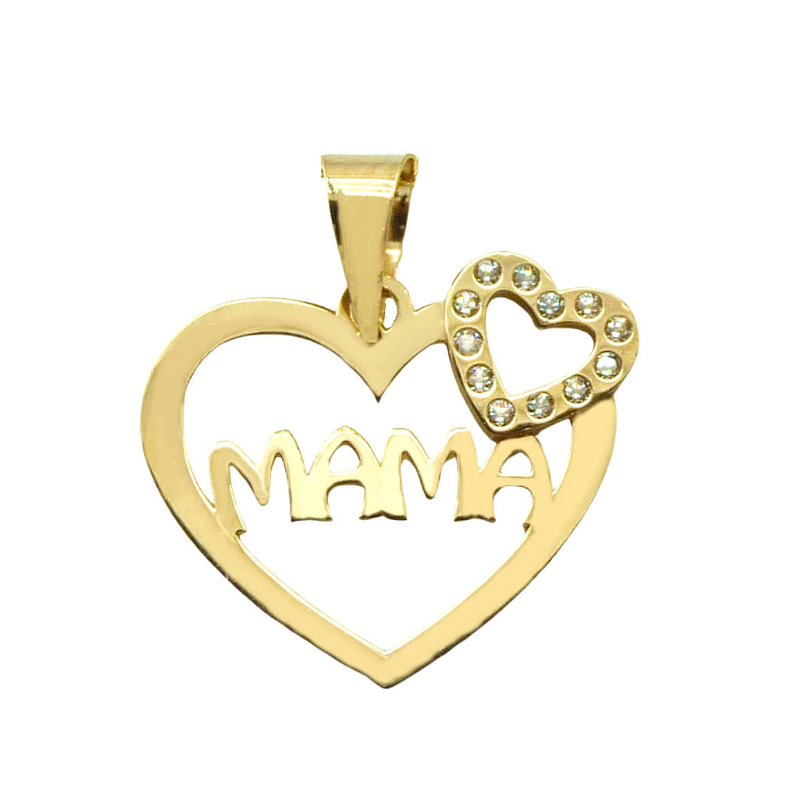 Colgante doble corazón "mamá" con circonitas oro 18k