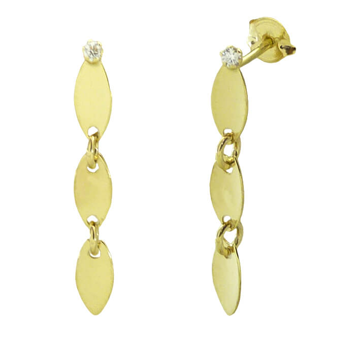 Pendientes hojas brillo y circonitas oro 18k