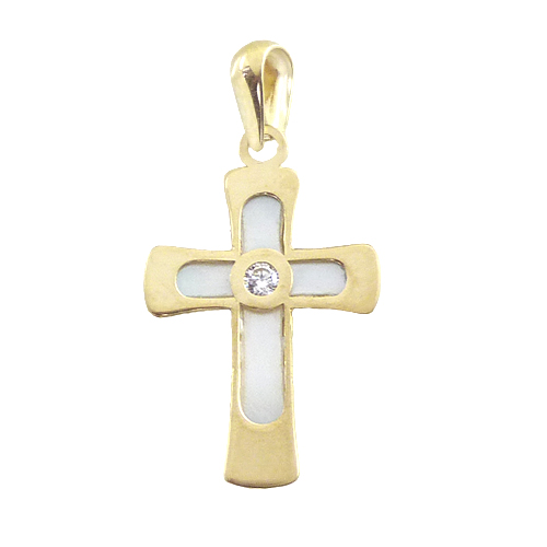 Colgante cruz nácar con circonita oro 18k