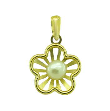 Colgante en forma de flor calada perla oro 18k