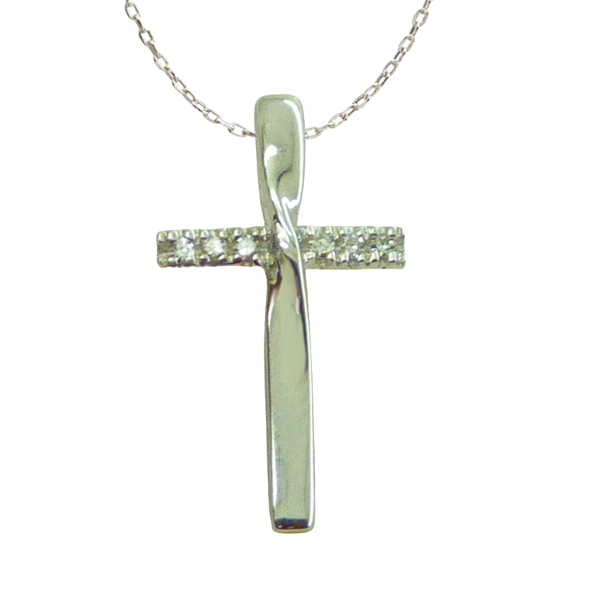 Gargantilla cruz brillo 6 diamantes oro blanco 18k