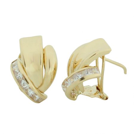 Pendientes banda brillo espejo y circonitas oro 18k
