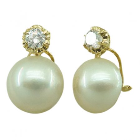 Pendientes perla japonesa 12-15mm y circonita oro 18k