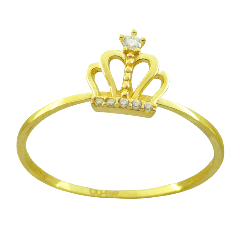 Anillo brillo con corona y circonitas oro 18k