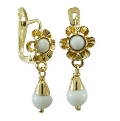Pendientes pequeños bola color marfil oro 18k