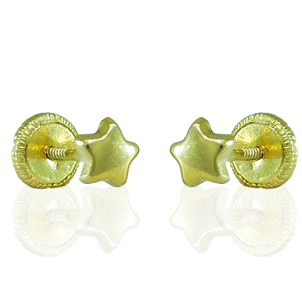 Pendientes estrella lisos brillo 4'5mm. oro 18k